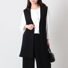 【大きいサイズ】【セットアップ】エアリーダブルクロスノーカラージレ