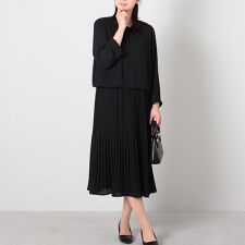 【大きいサイズ】さらさらジョーゼットドッキングプリーツワンピース