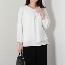 【大きいサイズ】さらさらジョーゼットフロントタックブラウス