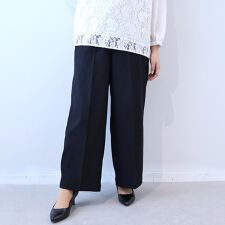 【大きいサイズ】ストレッチツイルセンタープレスワイドパンツ
