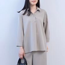 【大きいサイズ】【セットアップ】リネンライクオックススキッパーシャツ