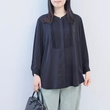 【大きいサイズ】フロントタックバンドカラーブラウス