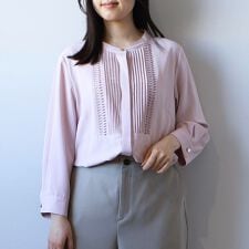 【大きいサイズ】フロントタックバンドカラーブラウス