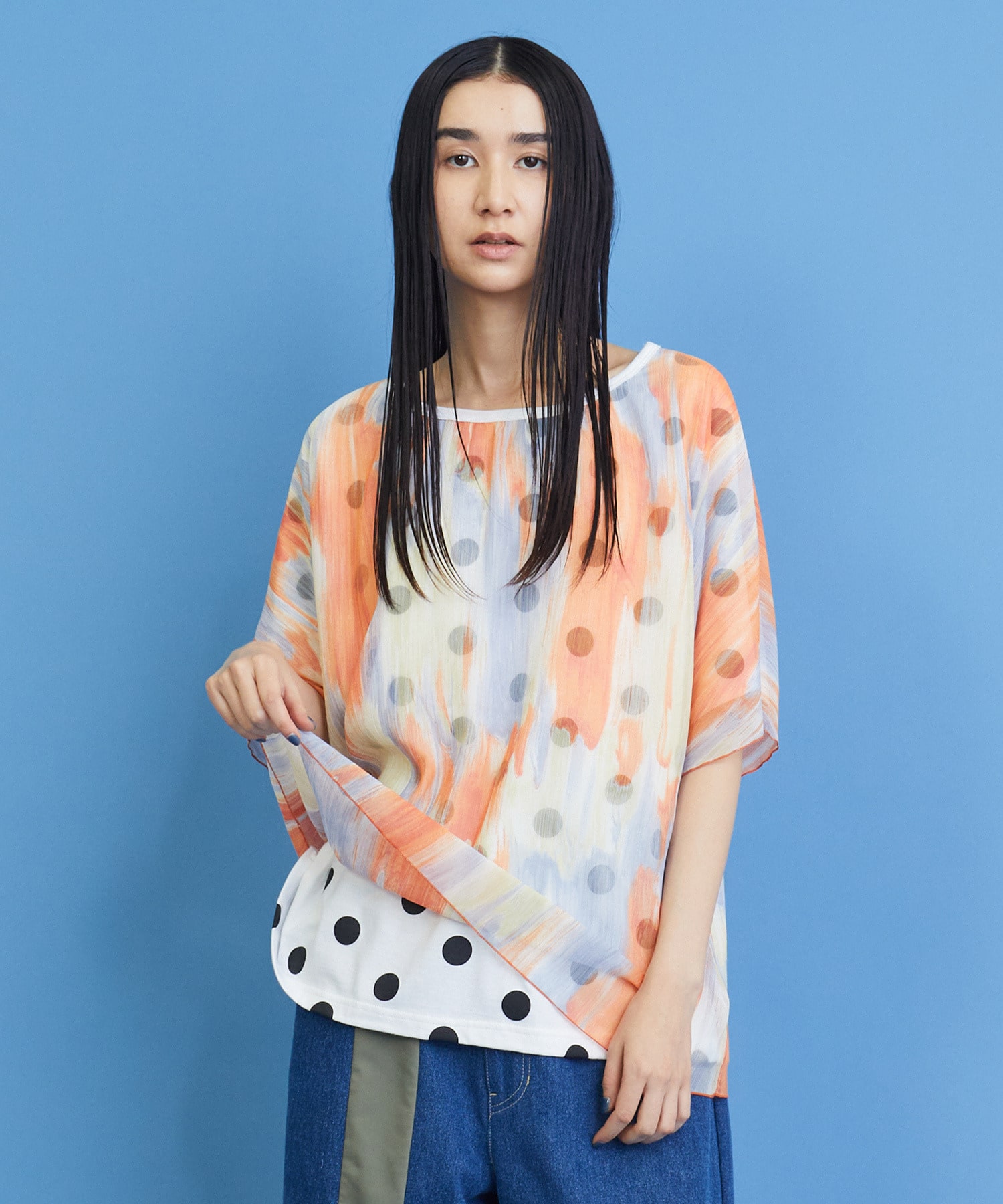 フラボア（FRAPBOIS）/シアーマーブル柄　ドッキングカットソー シアーマーブル柄 ドッキングカットソー | フラボア(FRAPBOIS