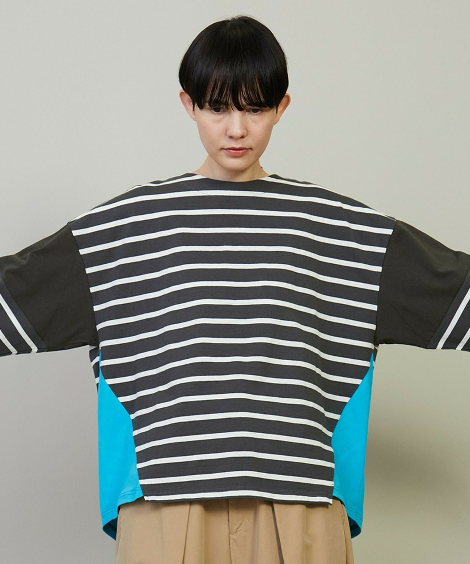 SALE✩.*˚ soeur7 ニット×ブラウス素材 ボーダー カットソー SALE✩.*˚ soeur7 ニット×ブラウス素材 ボーダー カットソー