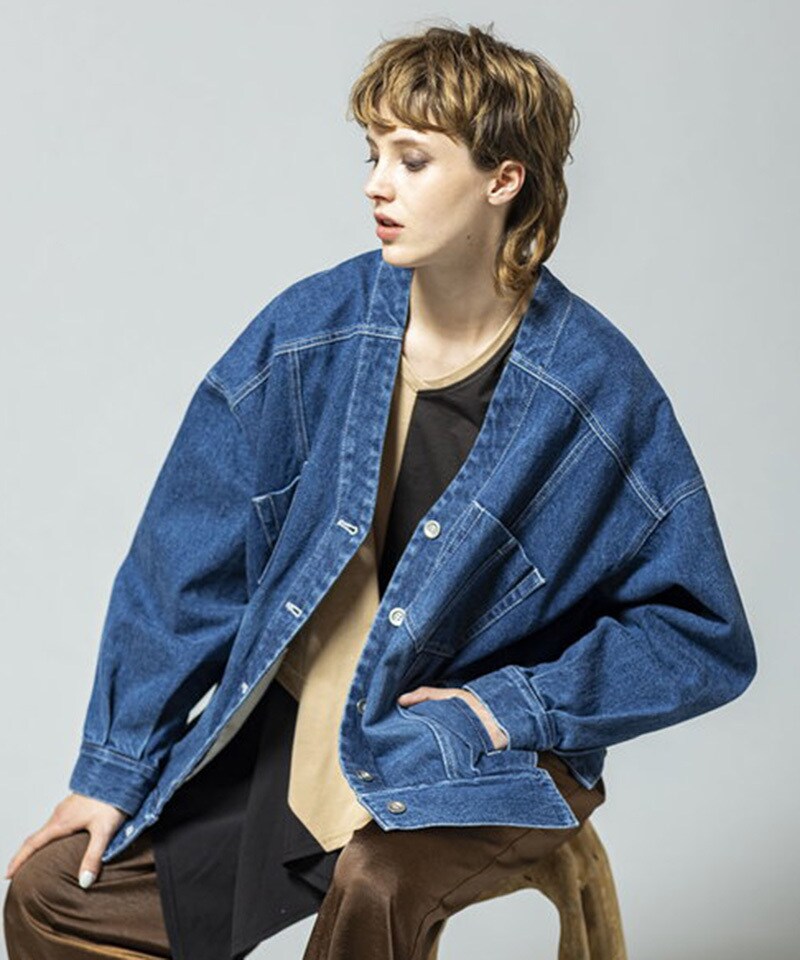 【美品】osmosis ノーカラーデニムジャケット 美品】osmosis ノーカラーデニムジャケット ノーカラーデニム