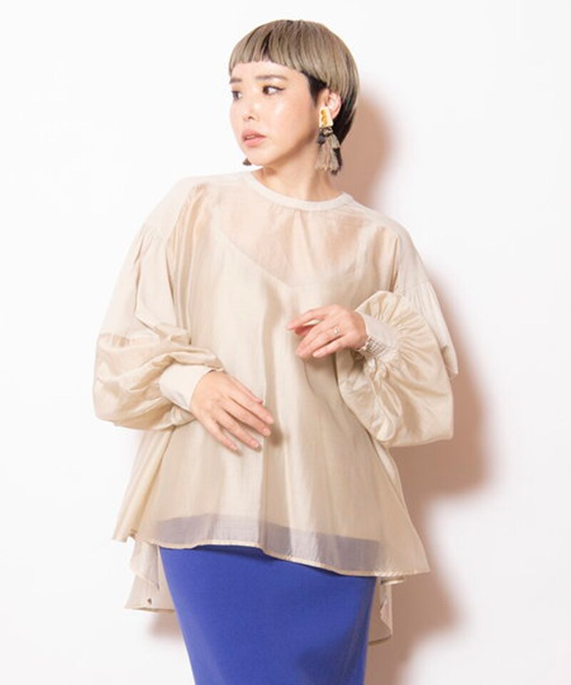 【美品】アダムエロペ　ADAM ET ROPE 洗えるギャザー切替シャツ　長袖 ADAM ET ROPÉ FEMME(アダム エ ロペ ファム) / ＜洗える