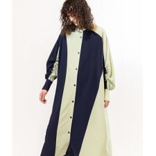 バイカラーギャザースリーブワンピース