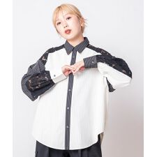 レース切替シャツブラウス