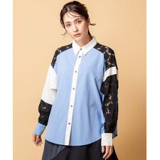 レース切替シャツブラウス