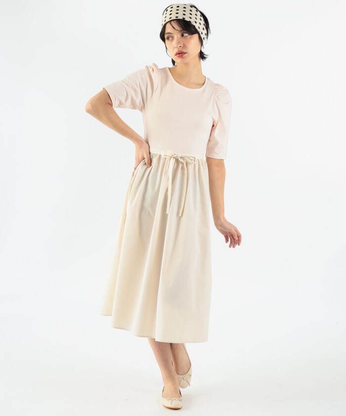 WU27 ROBE ギャザースリーブコンビワンピース | トゥービーバイ 