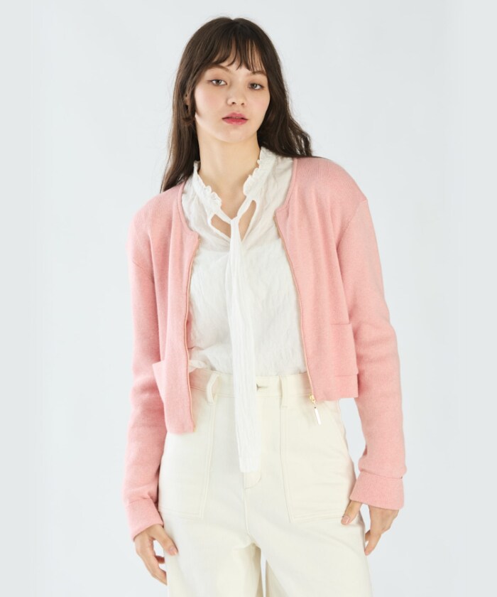 アニエスベー　Agnes.bカーディガン　ゴートスエード CU32 CARDIGAN レザーカーディガンプレッション ｜agnès b