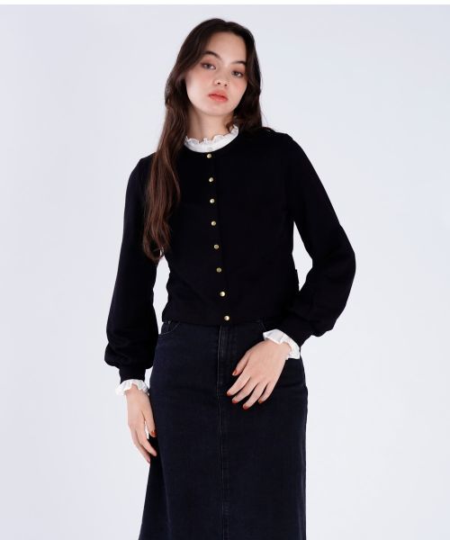 agnes b. PARIS　アニエスベー　カーディガン　薄手　ブラック M001 CARDIGAN LE PETIT カーディガンプレッション ｜agnès b