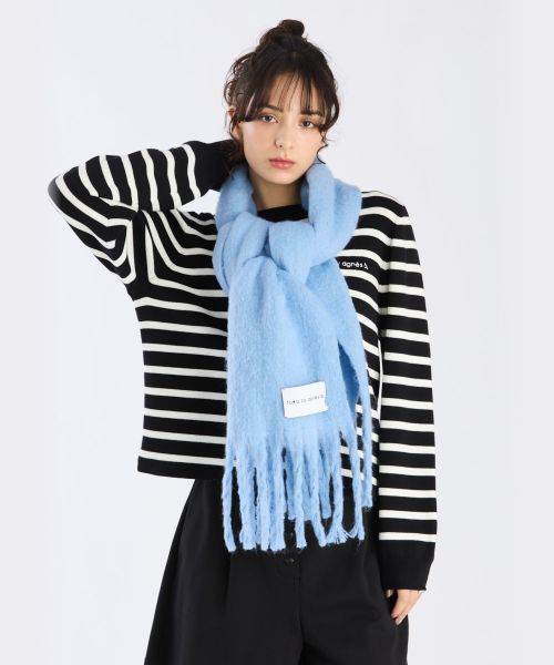 カシミヤ グレー マフラー フリンジ付き to b. by agnès b. グレー