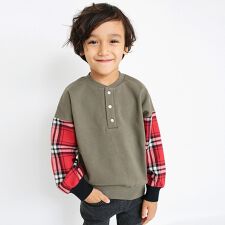 チェック柄異素材切り替えトレーナー