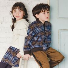 【お揃い】シャギーチェック柄ボンバージャケット