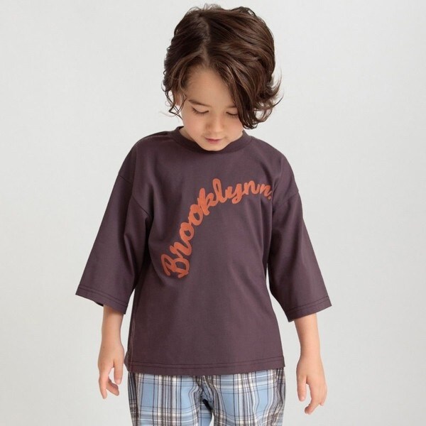 フロッキープリント６．５分袖Tシャツ