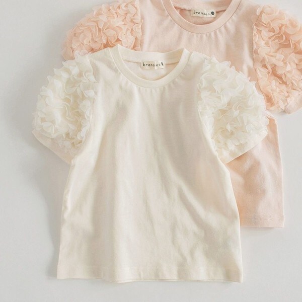 袖フラワーチュール半袖Tシャツ