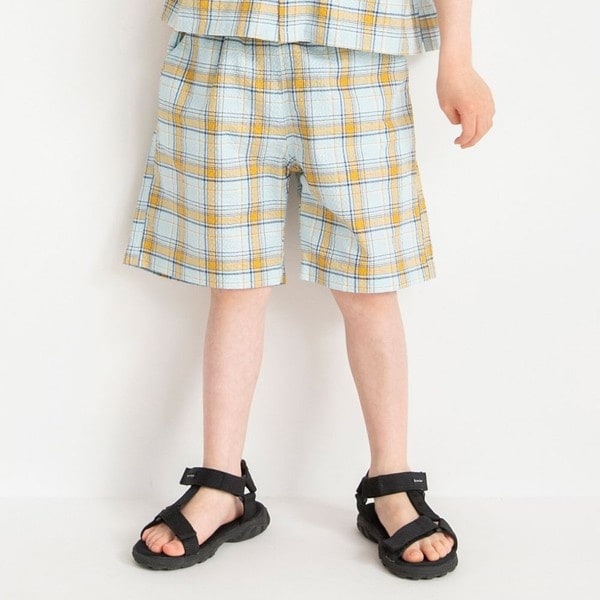 【おそろい】ぽこぽこ／サッカーチェック柄ハーフパンツ