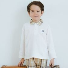 【おそろい】チェック襟付き長袖Tシャツ