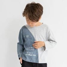 デニム切り替え長袖Tシャツ