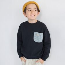 【デニム/異素材ポケット付】裏毛トレーナー