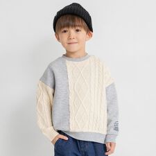 【あったか】ケーブルニット切替裏起毛トレーナー