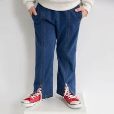 【あったか】スリット入りフレア裏起毛デニムパンツ