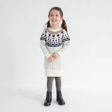 【マシンウォッシャブル】ノルディック風ハート柄ニットワンピース