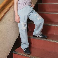 【Ou? by EDWIN】クラッシュレースデニムパンツ