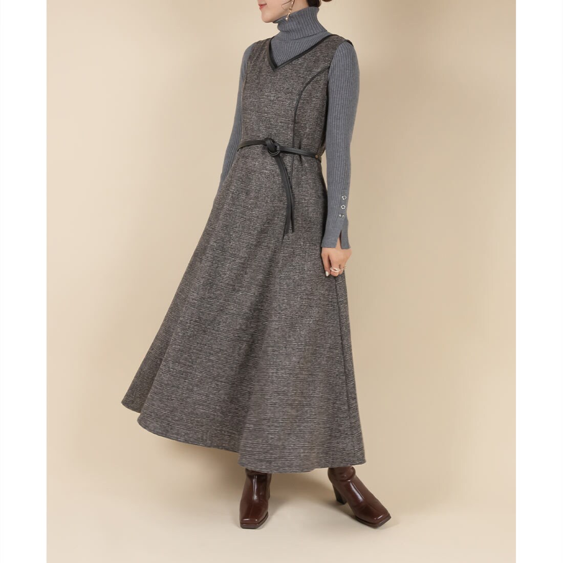 RANDA ノースリーブロングワンピース RANDA ワンピース ノースリーブジャケット×キャミワンピース
