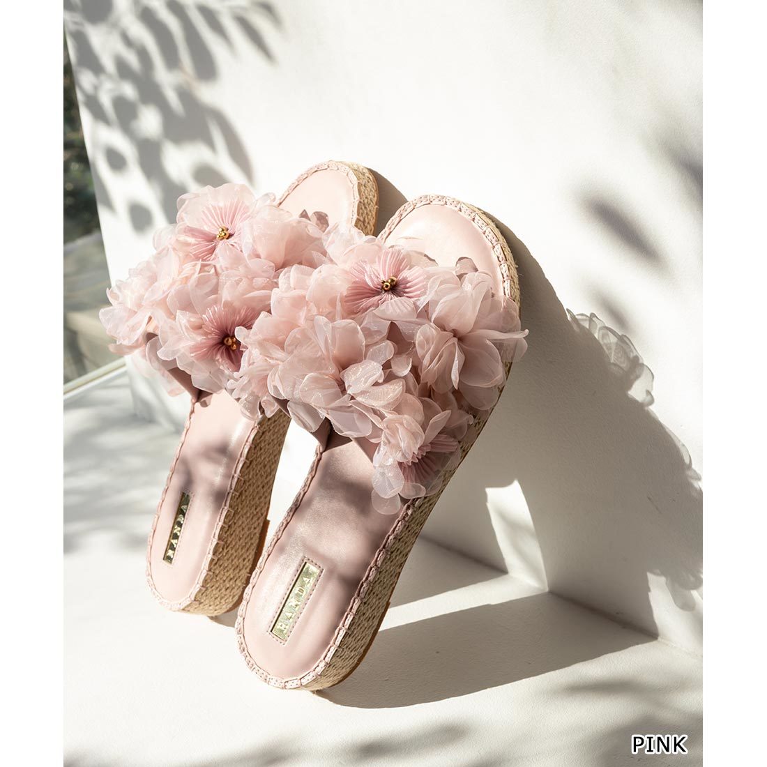 22春夏新作＞【22-25】ストレスフリー/シフォンフラワーミュール