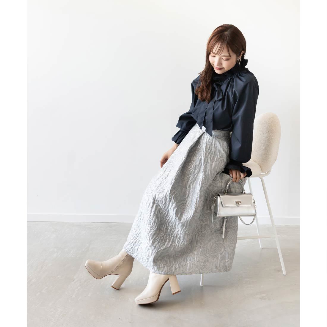 RANDA ランダ ストレッチ チャンキーヒールショートブーツ アイボリー 厚底 ランダ RANDA ストレッチ チャンキーヒールショートブーツ