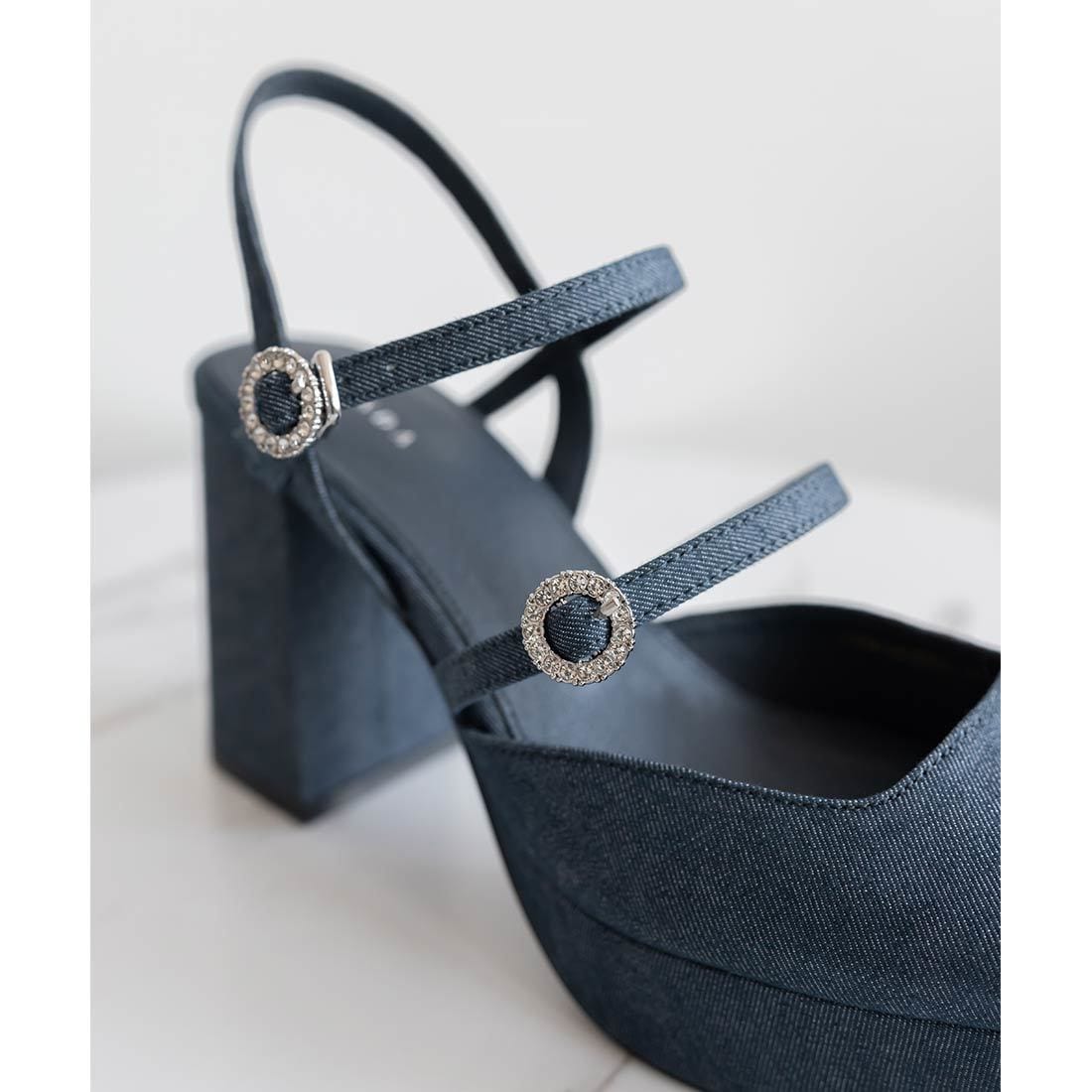 ランダ　RANDAミュール パール×ビジューベルトシアーミュールパンプス 22.5-25.5】パール×ビジューベルトシアーミュールパンプス