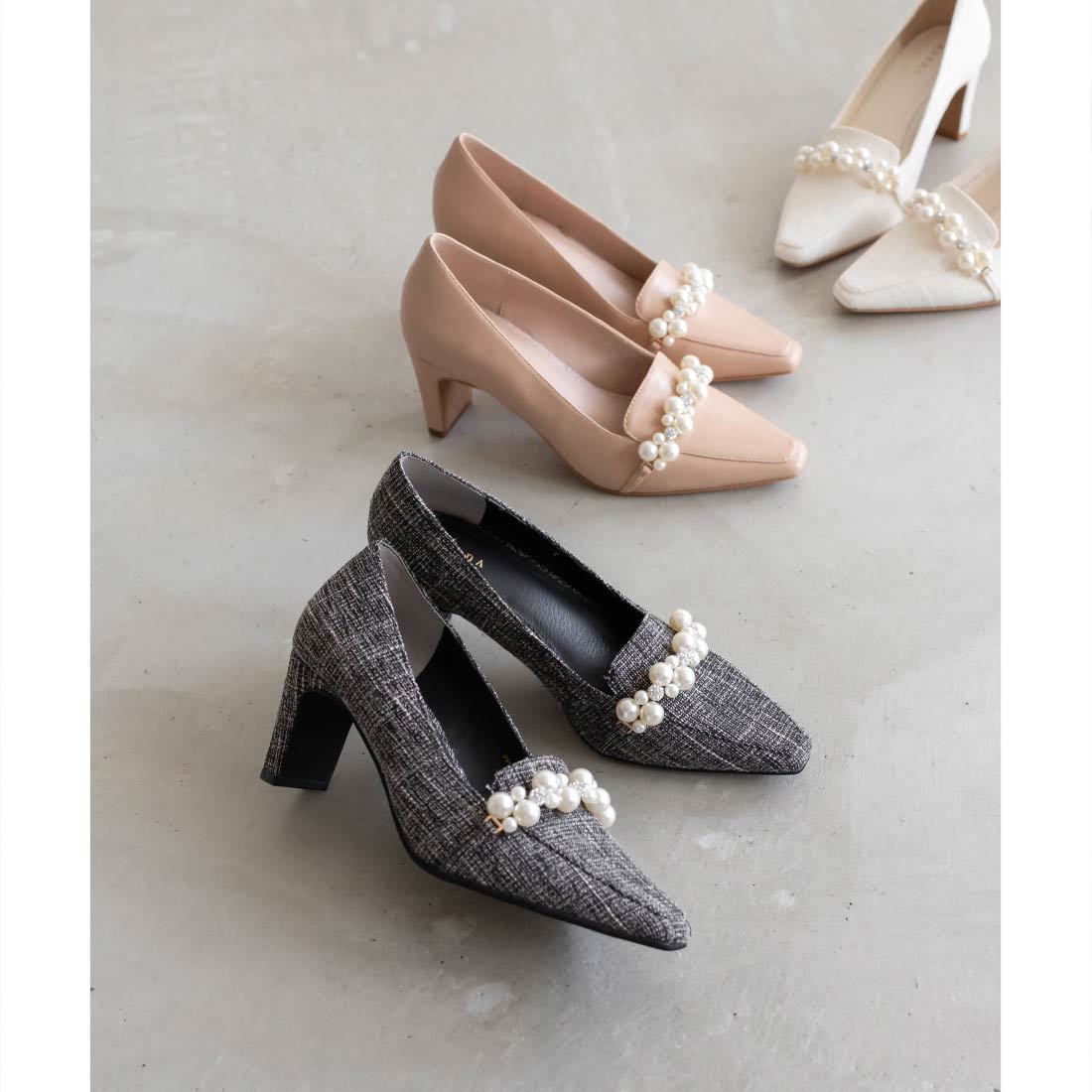 22.5-25.5】パール×ビジューベルトシアーミュールパンプス