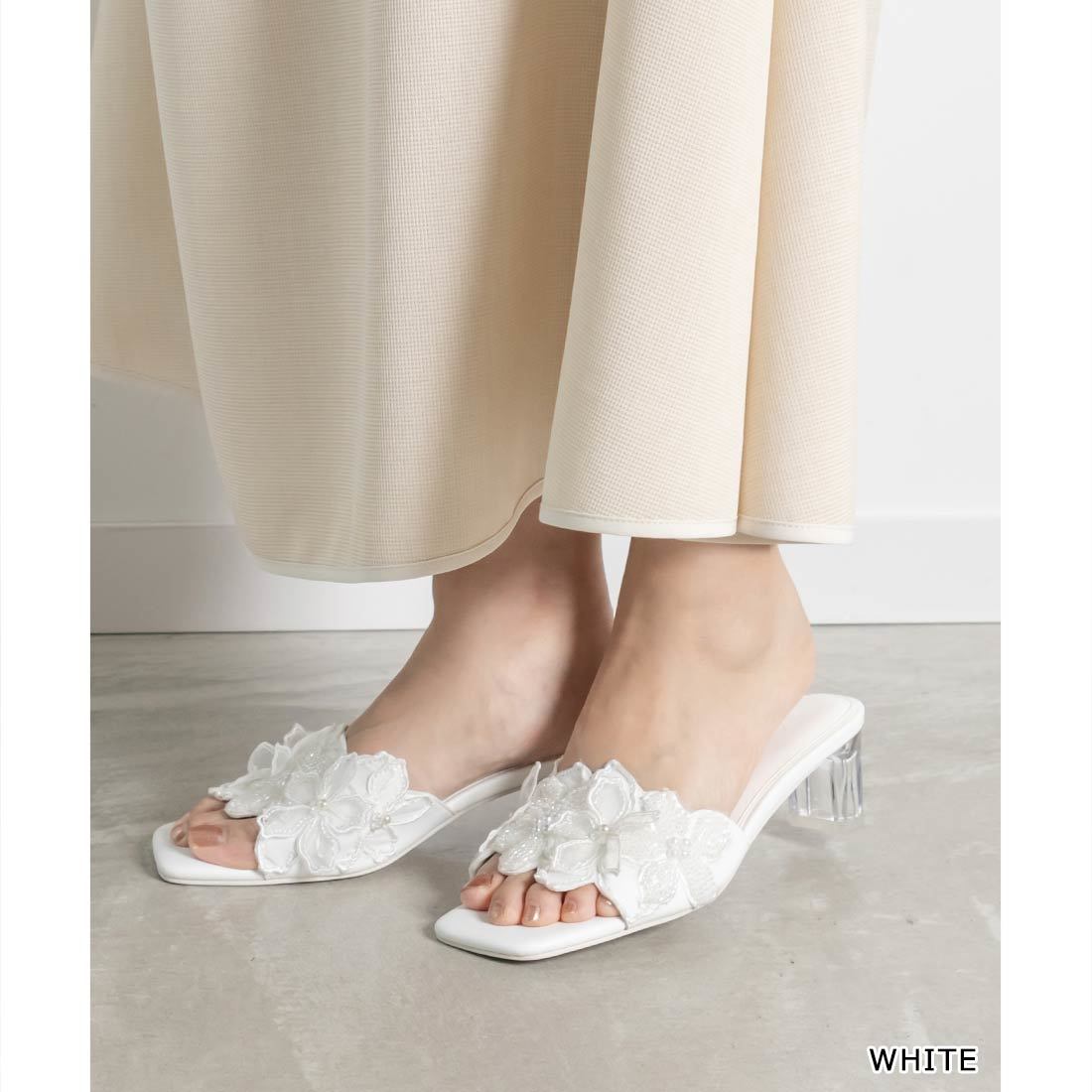 24春夏新作＞【22.5-25.5】フラワー×ビーズ ミュールサンダル