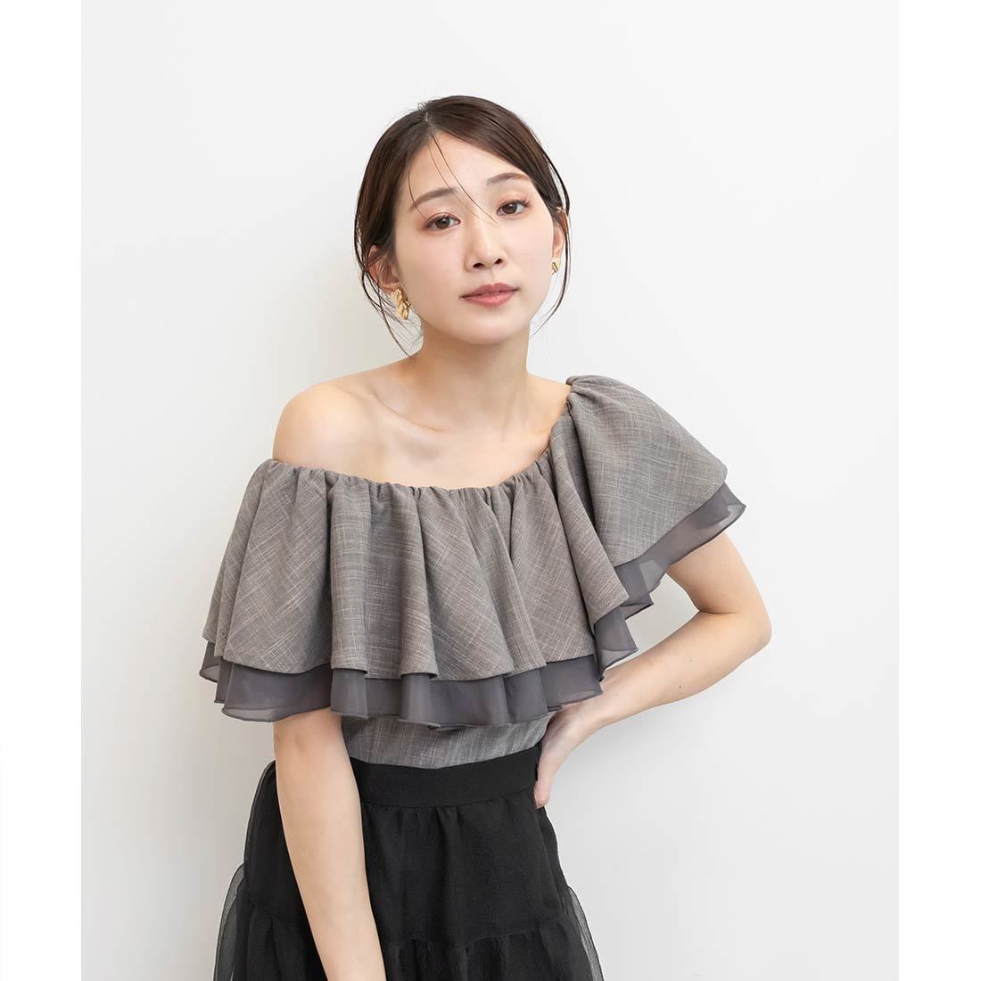 24春夏新作>クロップドフリルカラーブラウス | ランダ(RANDA 24春夏新作>クロップドフリルカラーブラウス | ランダ(RANDA