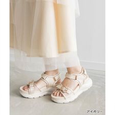 【22.5-25.5】コンビマテリアル ビジューバックルサンダル