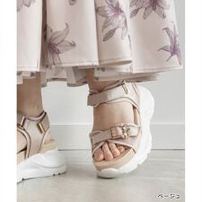 ＜25春夏新作＞【22.5-25.5】コンビマテリアル ビジューバックルサンダル | ランダ(RANDA)