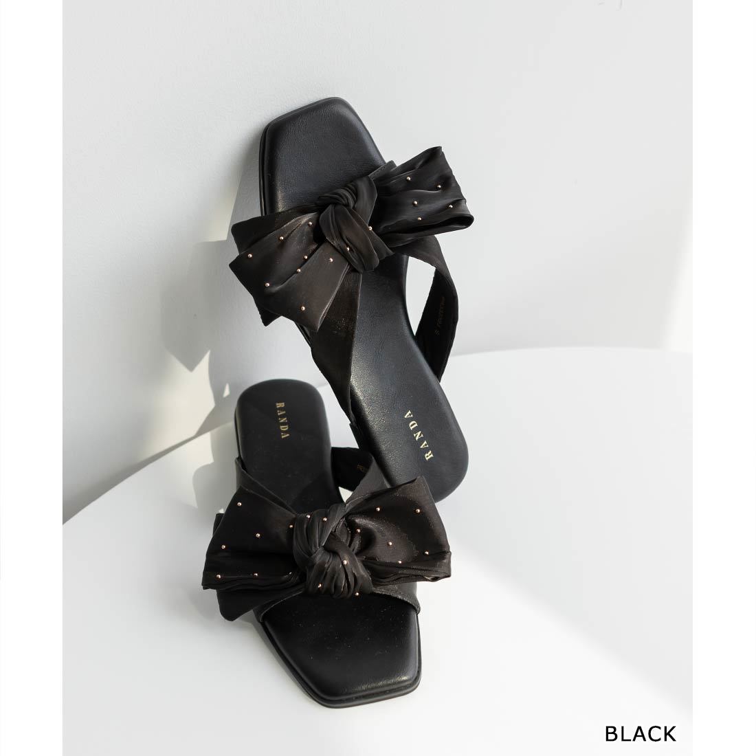 REED フラット サンダル ブラック 22.5 レースレディース Lace Ladies トリプル ベルト 厚底