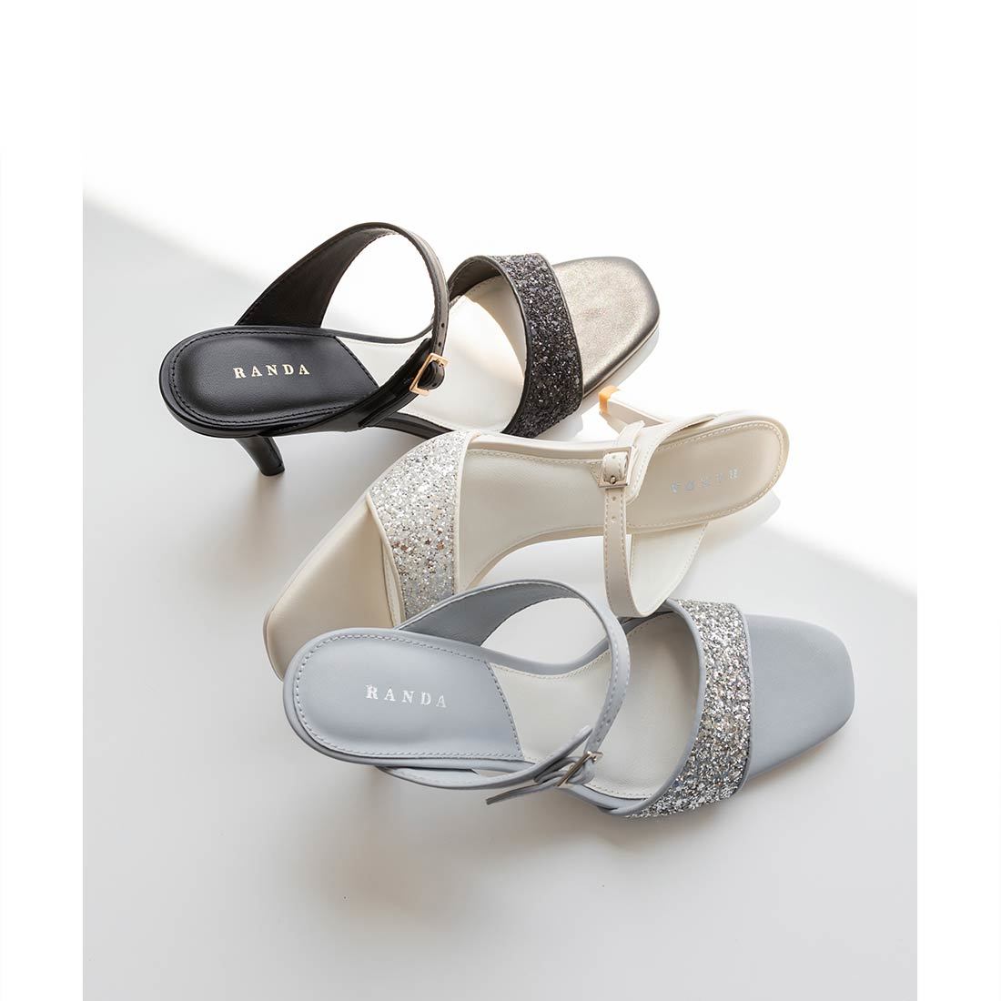 RANDA グリッターデザインミュールサンダル アイボリー M RANDA｜グリッターデザインミュールサンダル | Rakuten Fashion