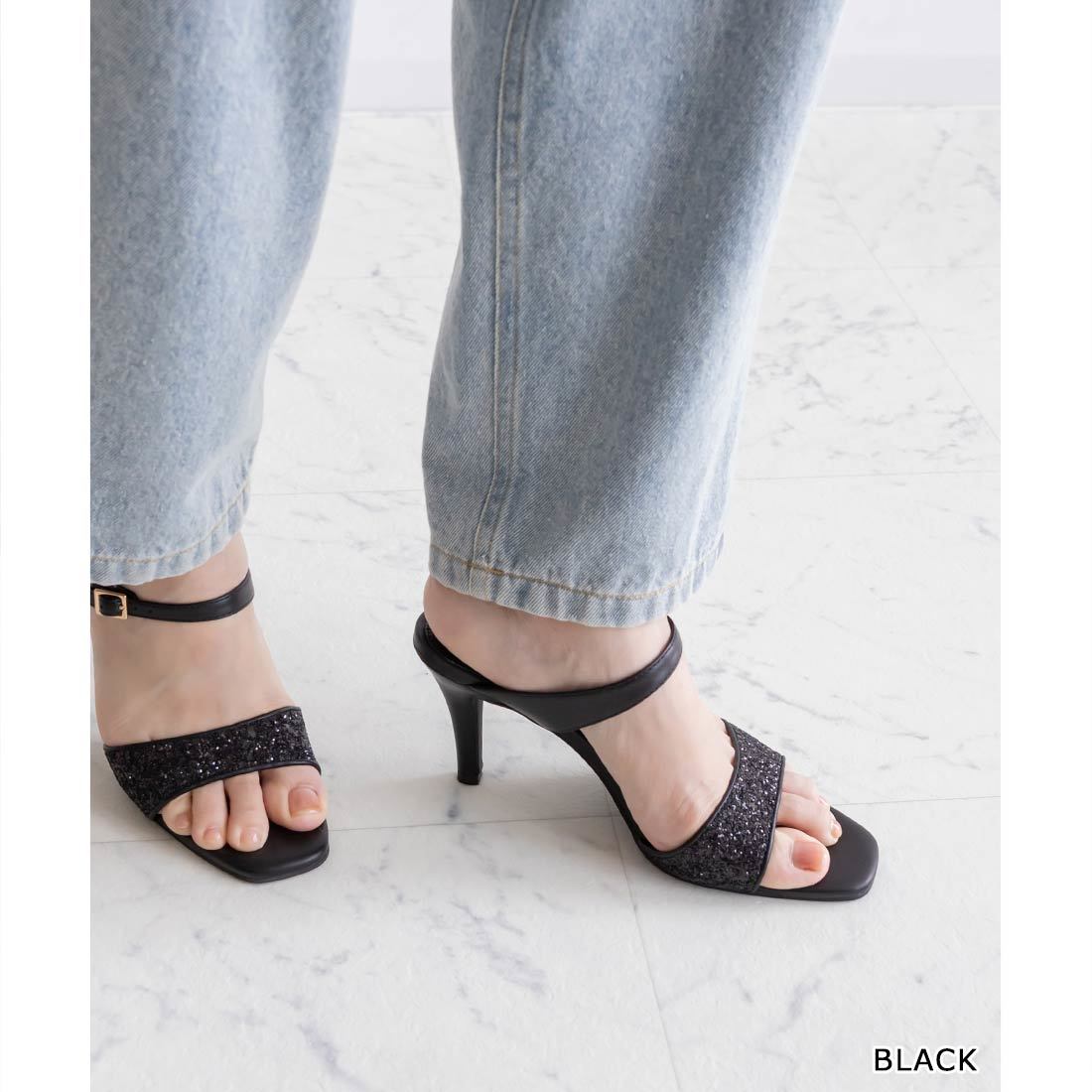RANDA グリッターデザインミュールサンダル アイボリー M RANDA｜グリッターデザインミュールサンダル | Rakuten Fashion