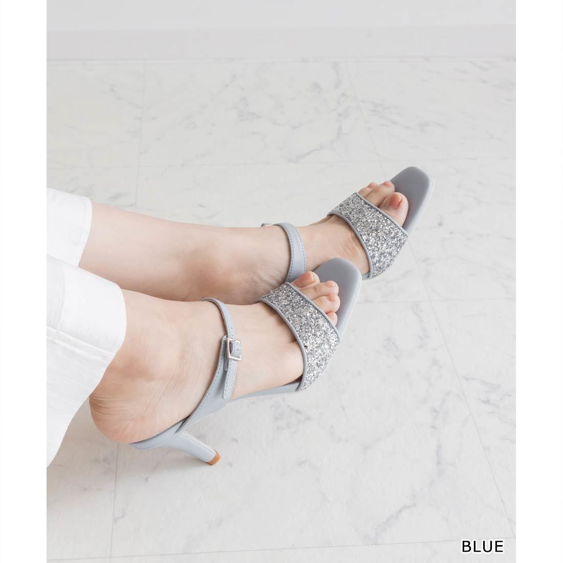 RANDA グリッターデザインミュールサンダル アイボリー M RANDA｜グリッターデザインミュールサンダル | Rakuten Fashion