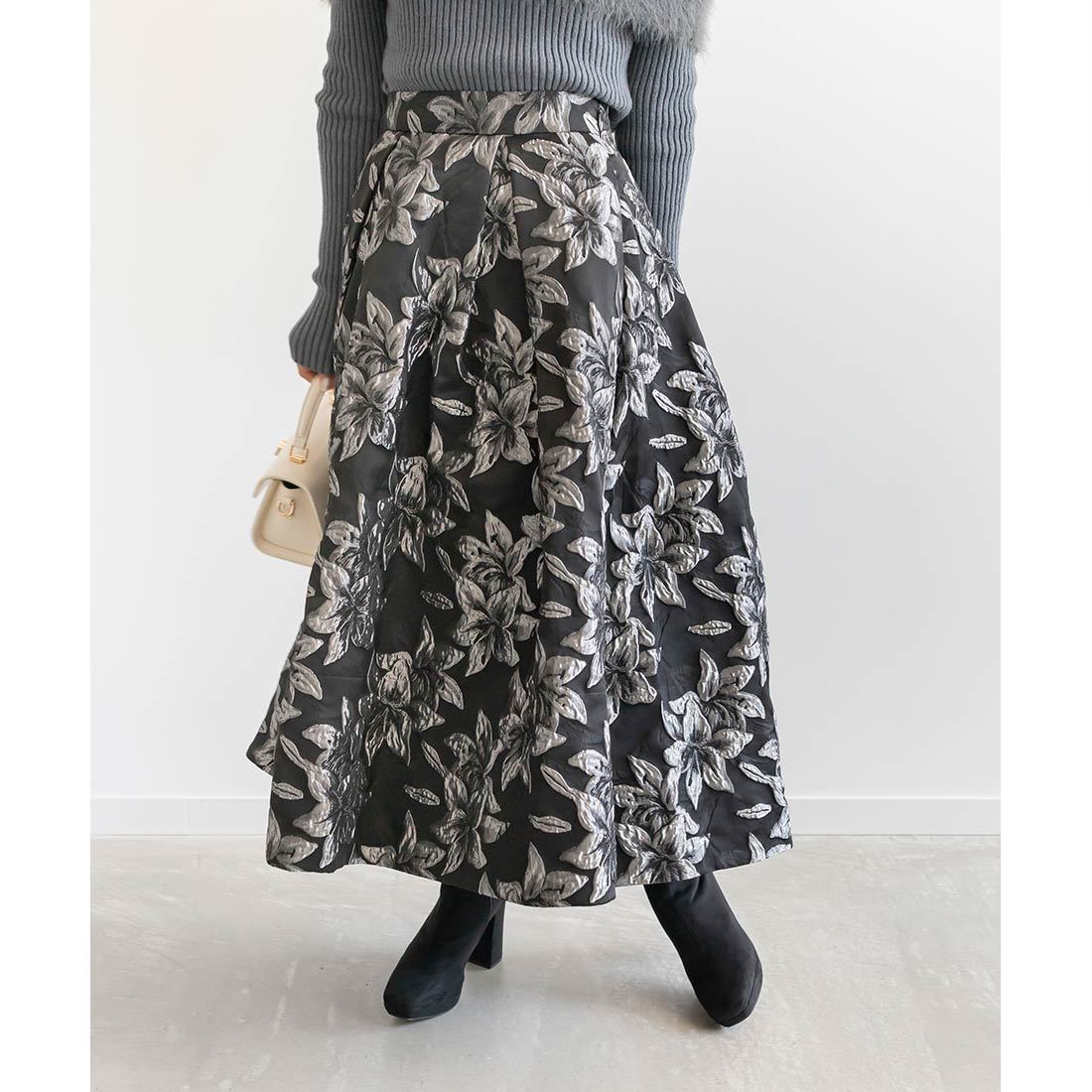 HIAND フラワージャガード フレアスカート 24秋冬新作＞フラワージャガードフレアスカート | ランダ(RANDA