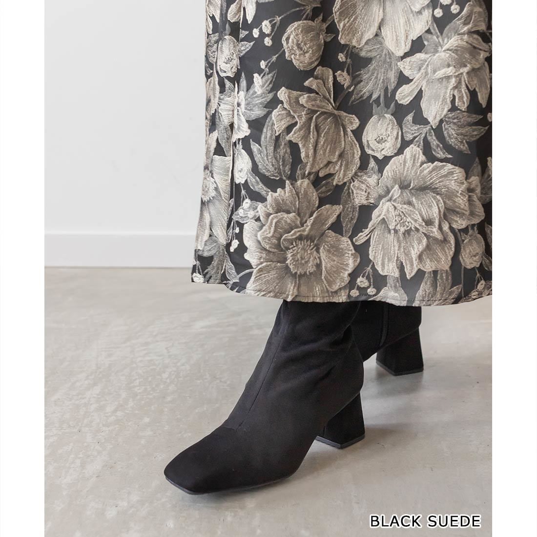 美品 RANDA ストレッチ チャンキーヒールニットブーツ L ランダ RANDA ストレッチ チャンキーヒールニットブーツ （BLACK