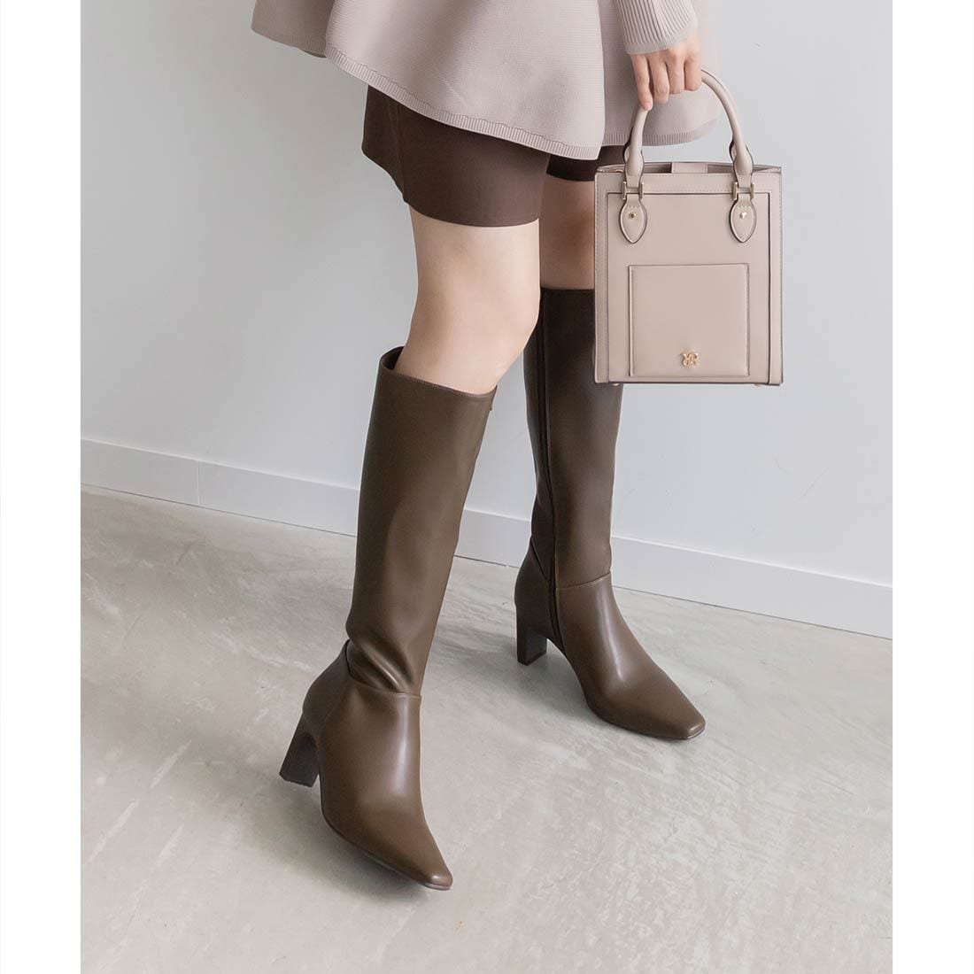 ☆【NEW】ローヒール ベーシックフィット ロングブーツ 24秋冬新作＞【22.5-25.5】晴雨兼用 プレートヒールベーシック