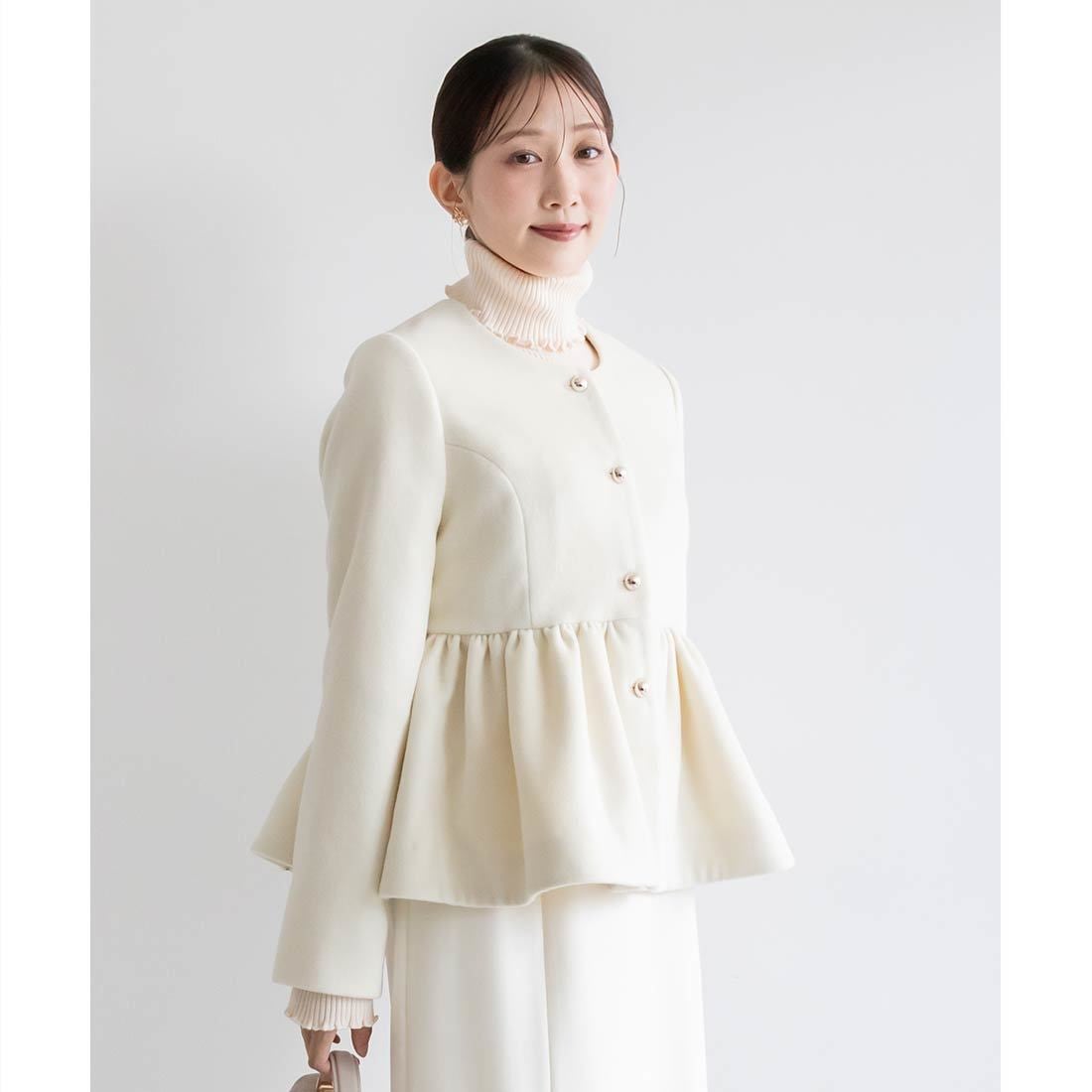 ウールライクペプラムショートコート クリーム H153 RANDA ランダ ウールライクペプラムショートコート クリーム/M