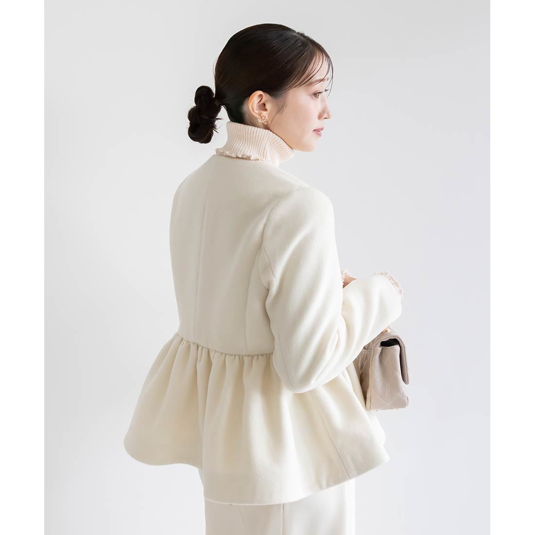 ウールライクペプラムショートコート クリーム H153 RANDA ランダ ウールライクペプラムショートコート クリーム/M