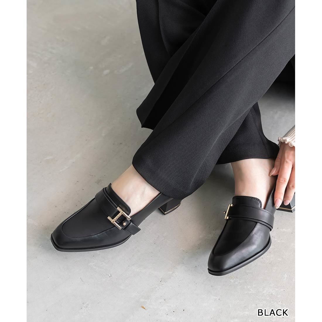 RANDA 黒 ギボシディティールローファーシューズ ヒール5.5cm SALE】ギボシディティールローファーシューズRANDA公式サイト