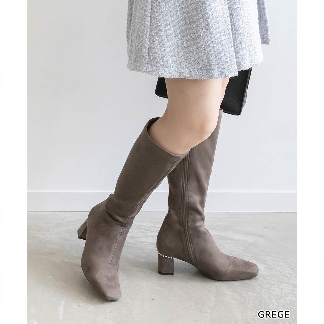 22.5-25.5】晴雨兼用パールヒールロングブーツ | ランダ(RANDA